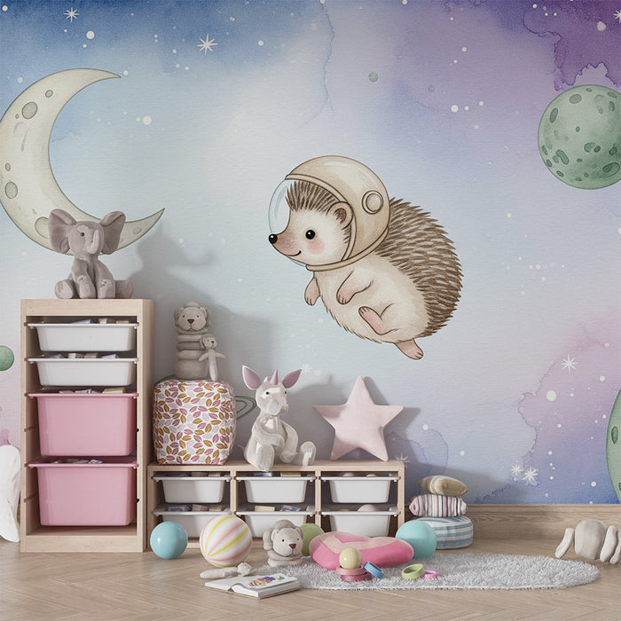 Kids room wallpaper | Cosmic hedgehog in space