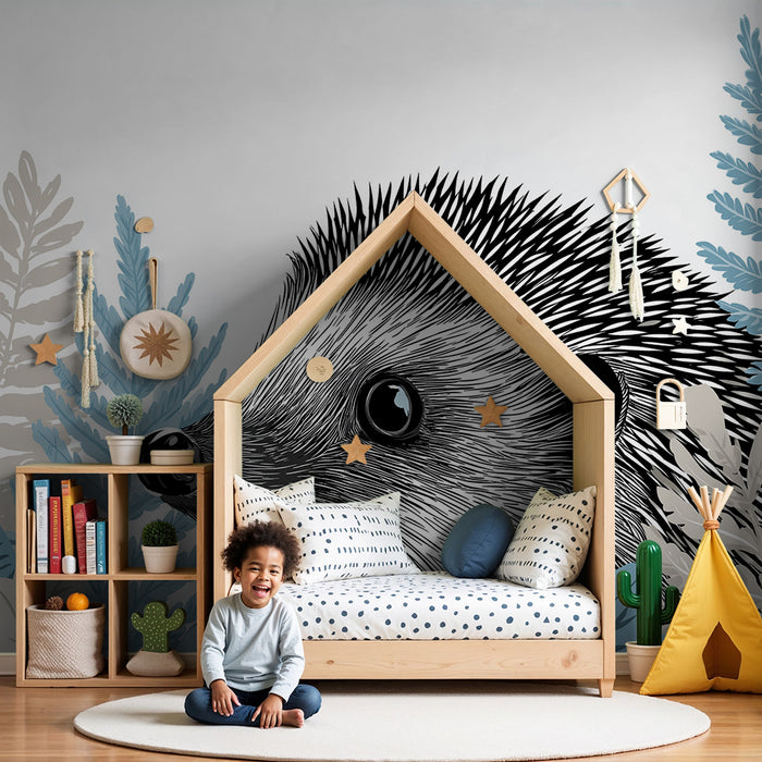 Carta da parati bambini | Riccio curioso tra foglie rilassanti