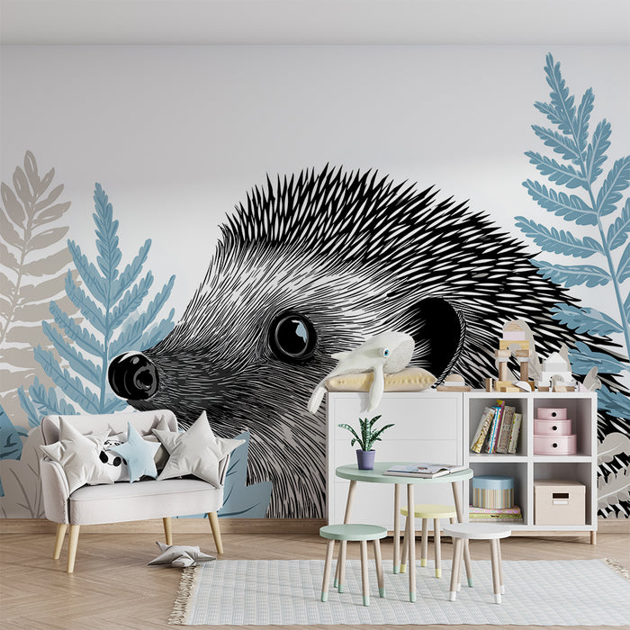 Carta da parati bambini | Riccio curioso tra foglie rilassanti