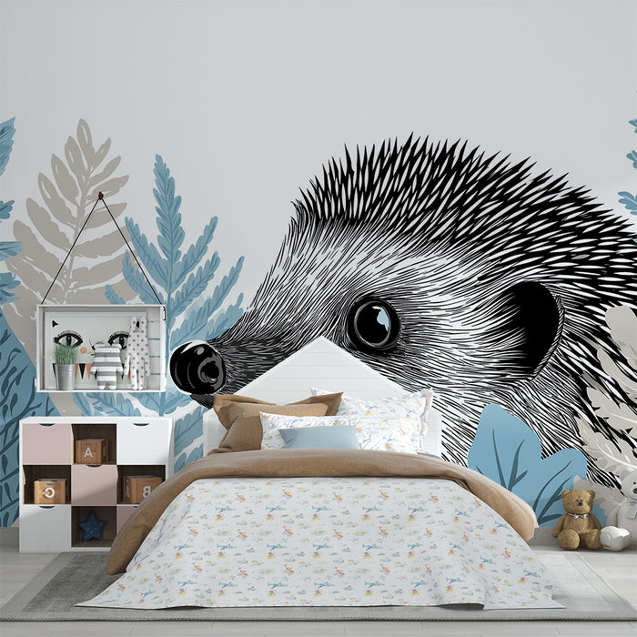 Carta da parati bambini | Riccio curioso tra foglie rilassanti