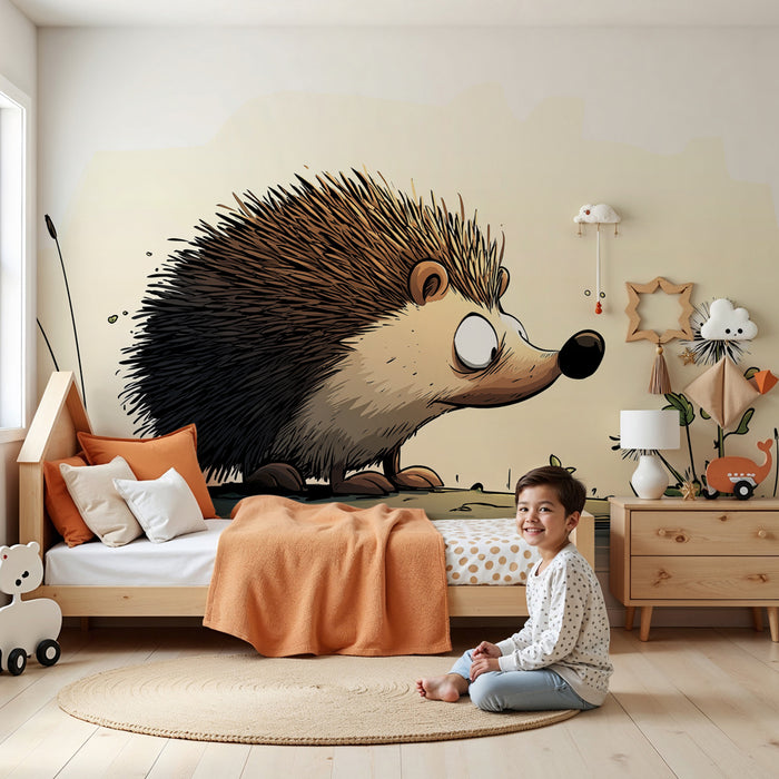 Papier peint chambre enfant | Hérisson curieux parmi les fleurs