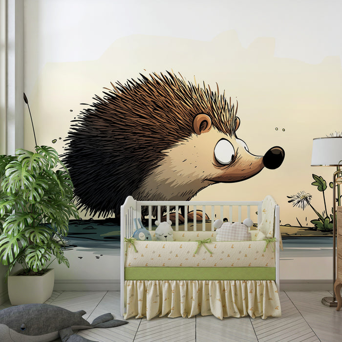 Papier peint chambre enfant | Hérisson curieux parmi les fleurs