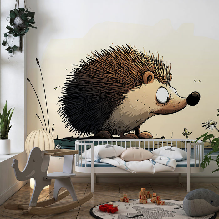 Papier peint chambre enfant | Hérisson curieux parmi les fleurs
