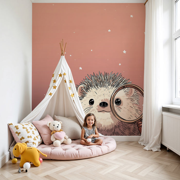 Kinderzimmer Tapete | Detektiv-Igel unter einem sternenklaren Himmel