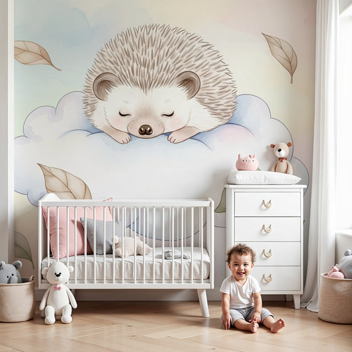 Papier peint chambre enfant | Hérisson endormi sur un nuage