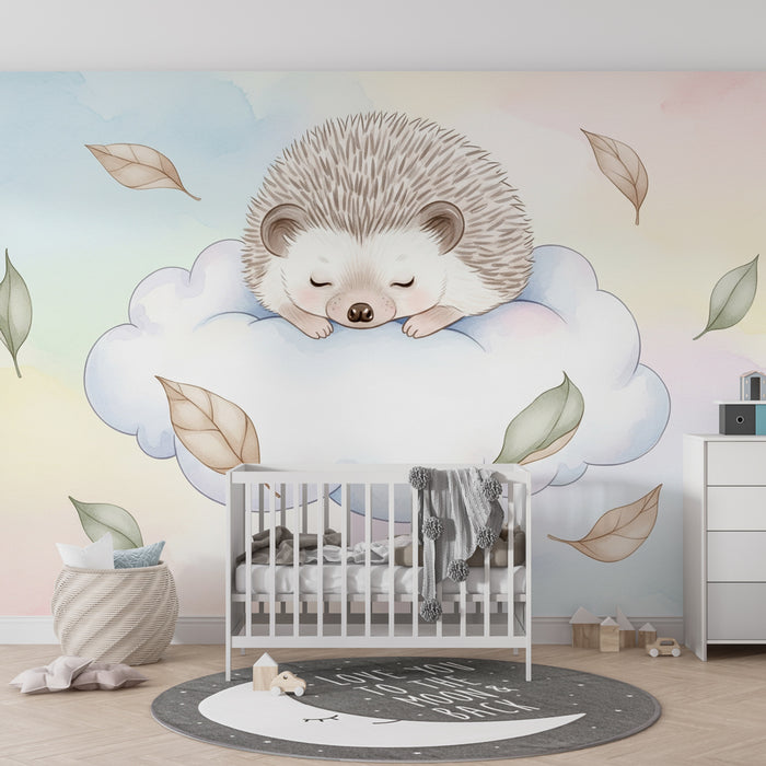 Papier peint chambre enfant | Hérisson endormi sur un nuage