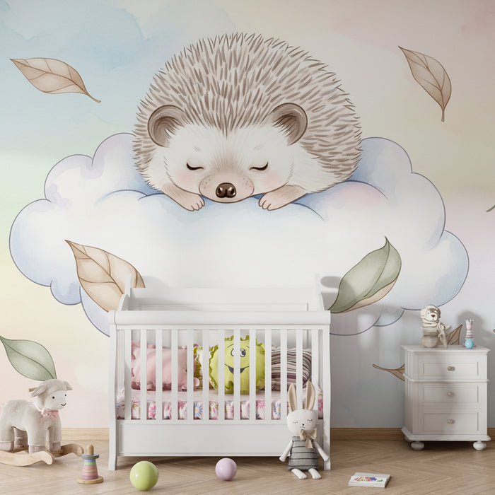 Papier peint chambre enfant | Hérisson endormi sur un nuage