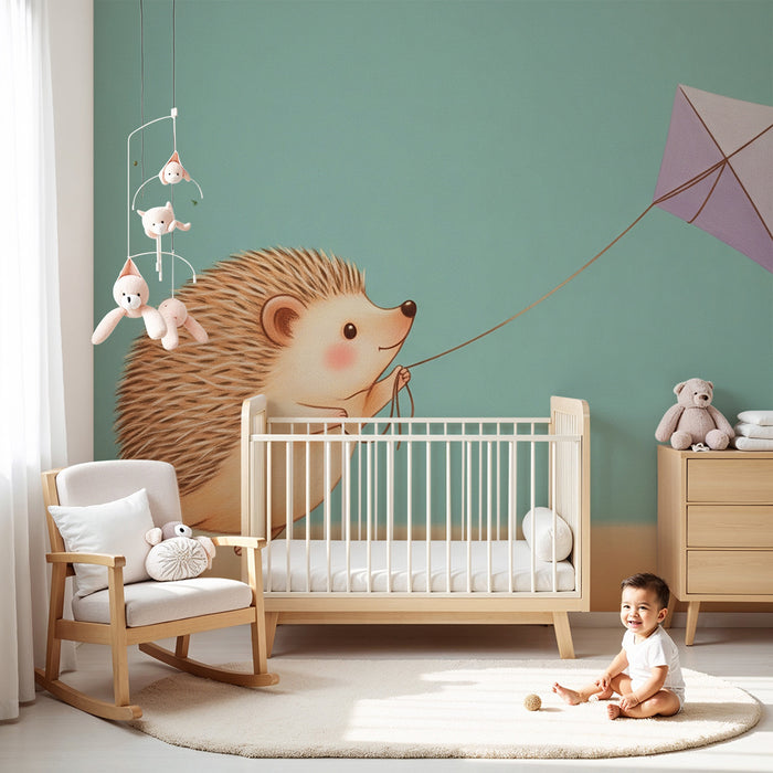 Papier peint chambre enfant | Hérisson et cerf-volant coloré