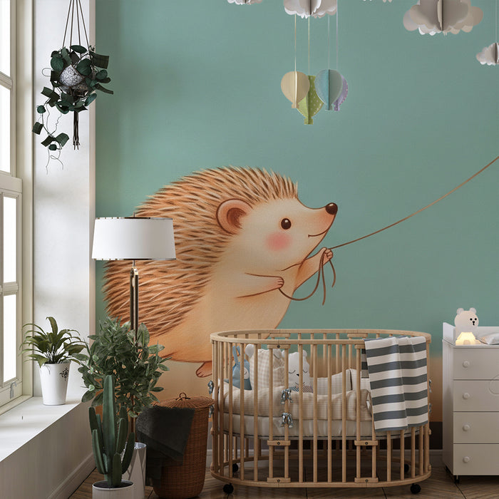Papier peint chambre enfant | Hérisson et cerf-volant coloré