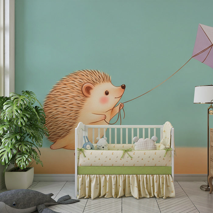 Papier peint chambre enfant | Hérisson et cerf-volant coloré
