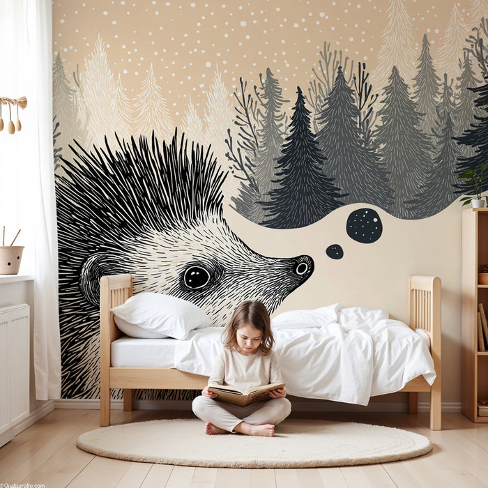 Papel pintado infantil | Erizo y bosque soñador