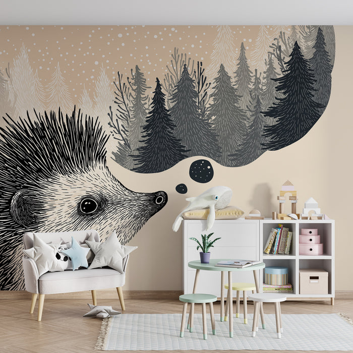 Papel pintado infantil | Erizo y bosque soñador