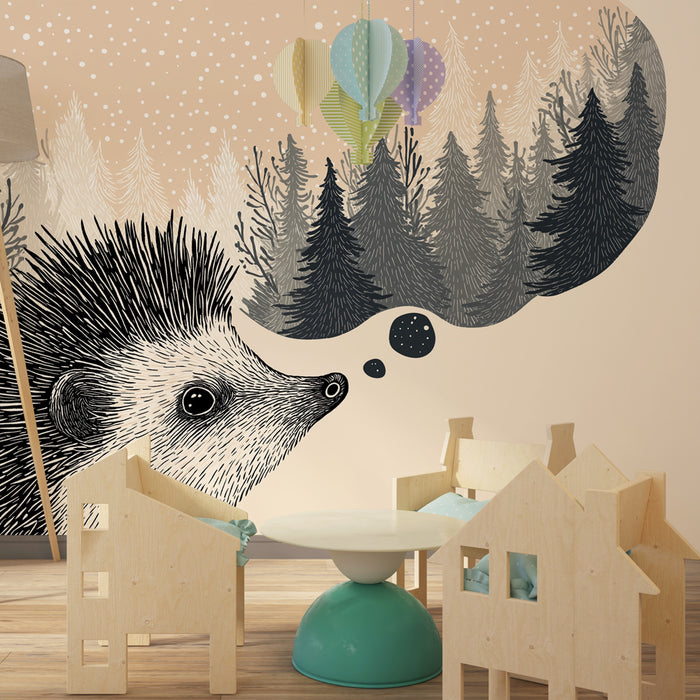 Papel pintado infantil | Erizo y bosque soñador