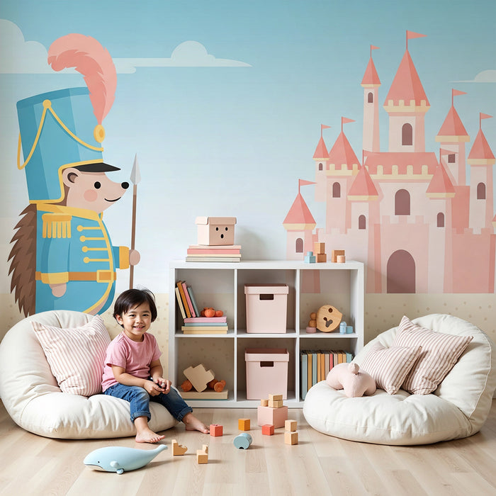 Gyermekszoba tapéta | Királyi őrködő sündisznó egy varázslatos kastély előtt