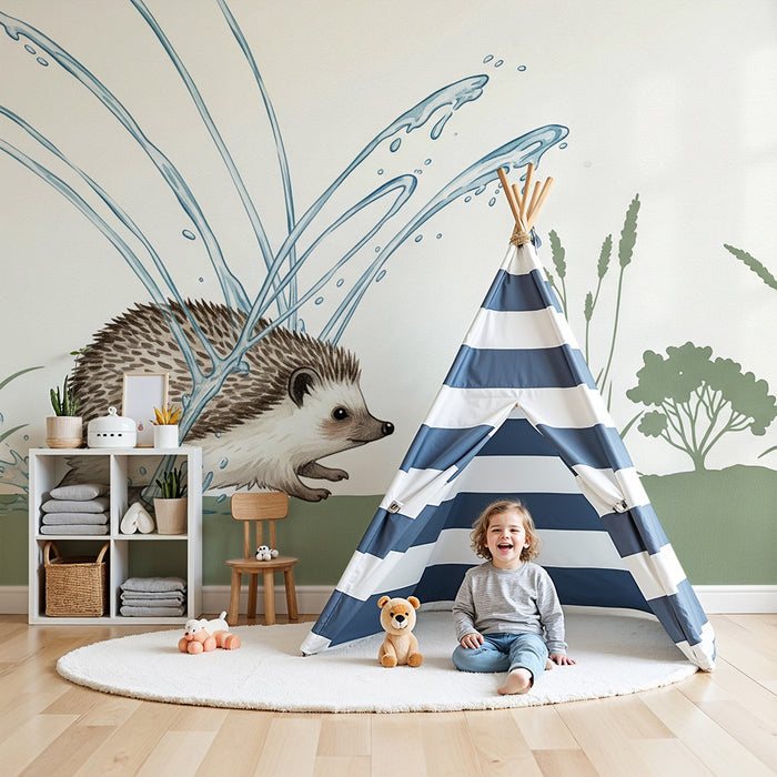 Barntapet | Spelande igelkott och vattensprut