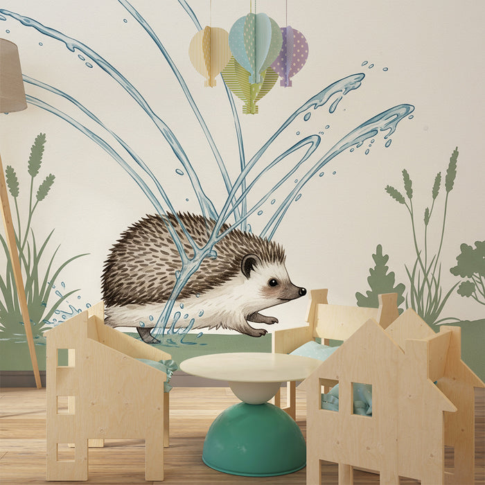 Barntapet | Spelande igelkott och vattensprut