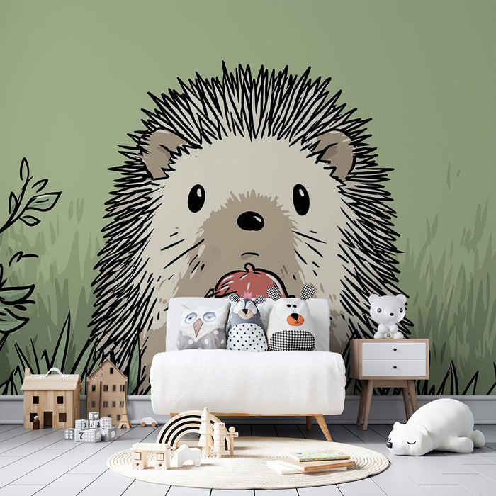 Papel de parede criança | Iepure drăguț cu un măr într-un decor natural