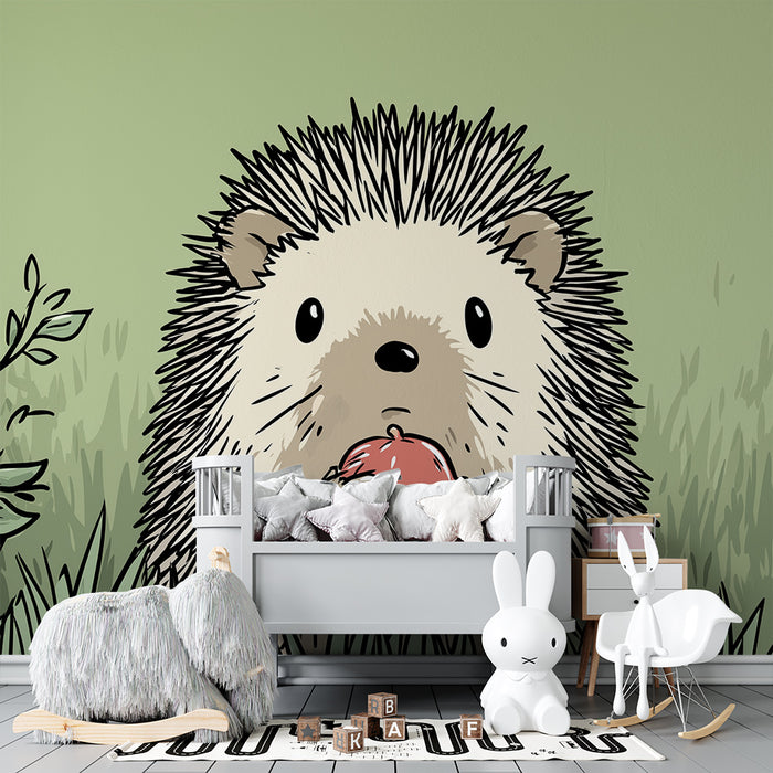 Papel de parede criança | Iepure drăguț cu un măr într-un decor natural