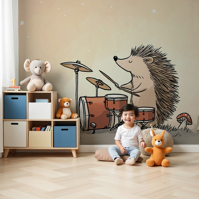 Papier peint chambre enfant | Hérisson musicien dans la nature