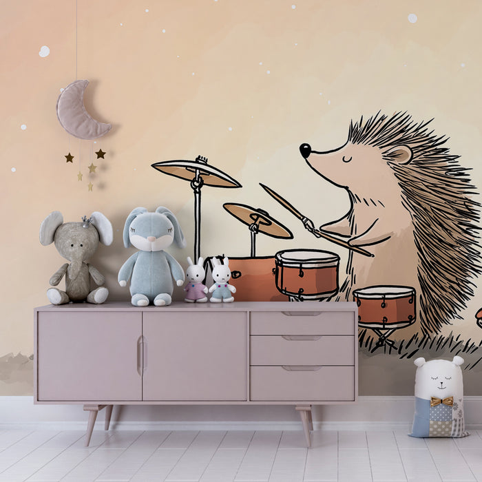 Papier peint chambre enfant | Hérisson musicien dans la nature