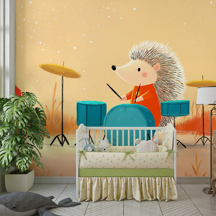 Kids room wallpaper | Musician hedgehog in a magical landscape