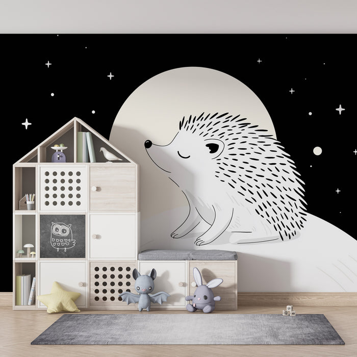 Papel pintado infantil | Erizo soñador bajo las estrellas