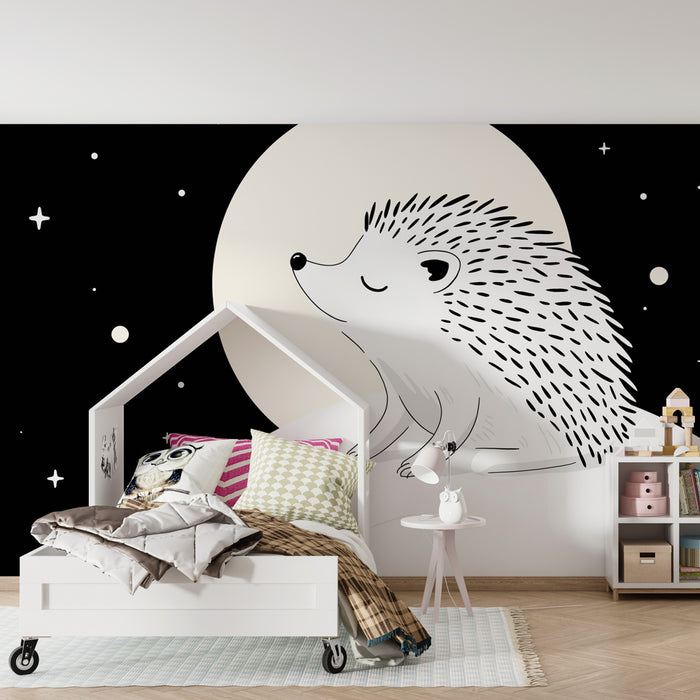 Papel pintado infantil | Erizo soñador bajo las estrellas