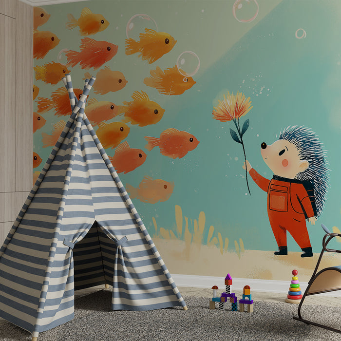 Papel de parede criança | Ouriço do mar com peixes coloridos