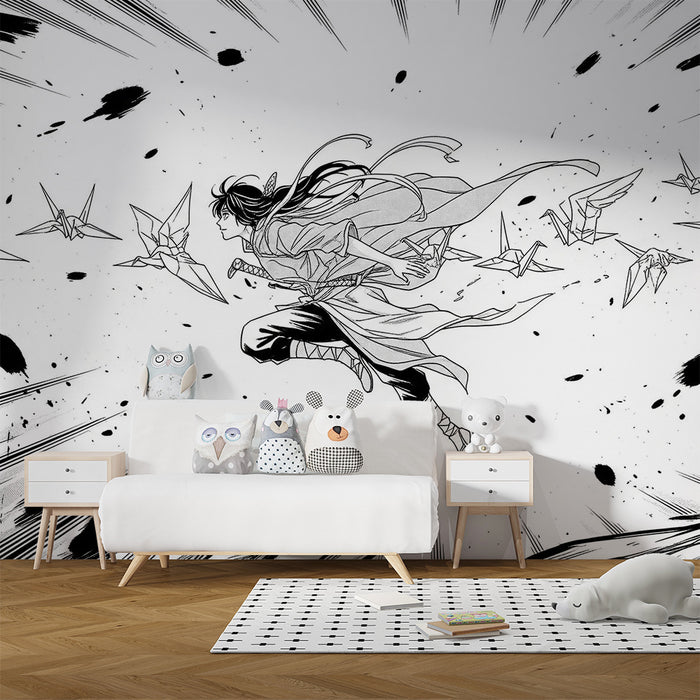 Papier behang kinderkamer | Actiehelden met origami en dynamische beweging