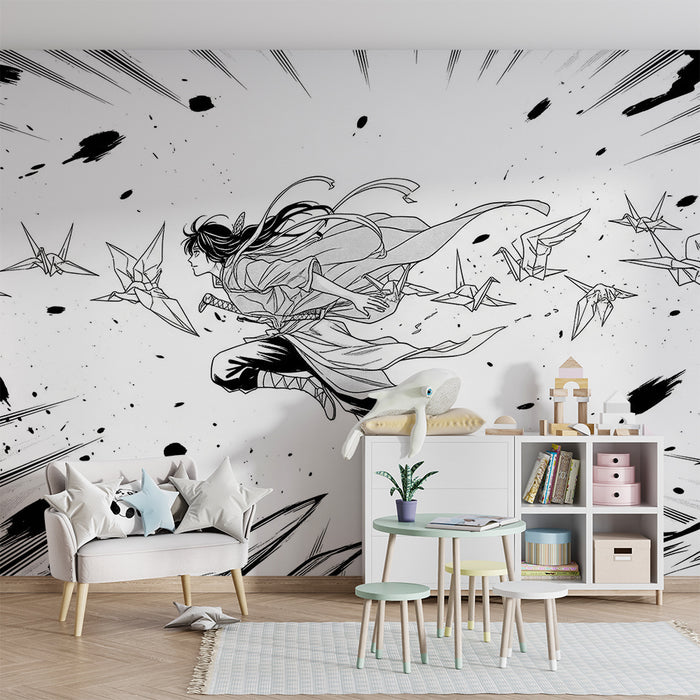 Papier behang kinderkamer | Actiehelden met origami en dynamische beweging