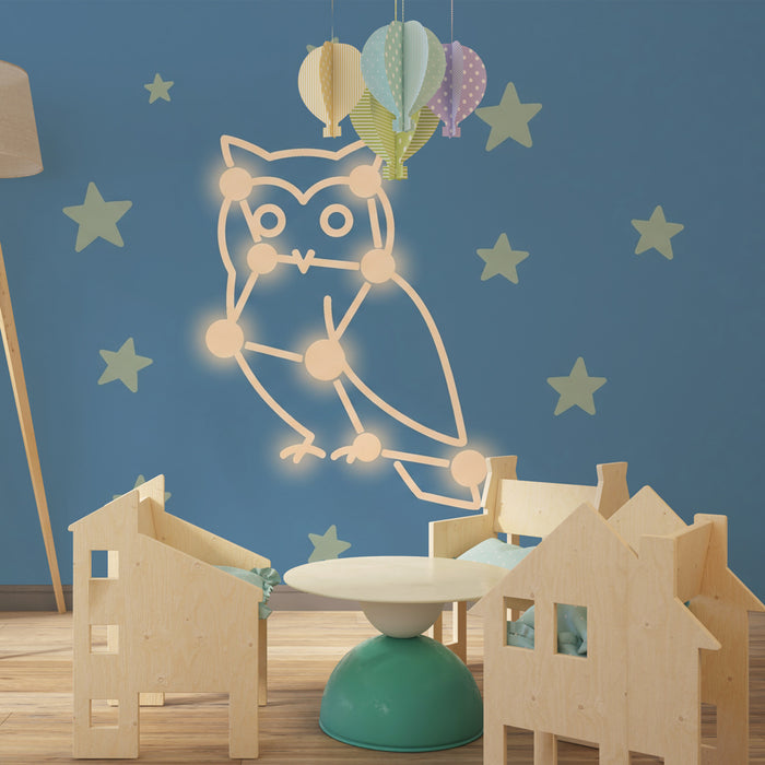 Papier peint chambre enfant | Hibou constellation et étoiles