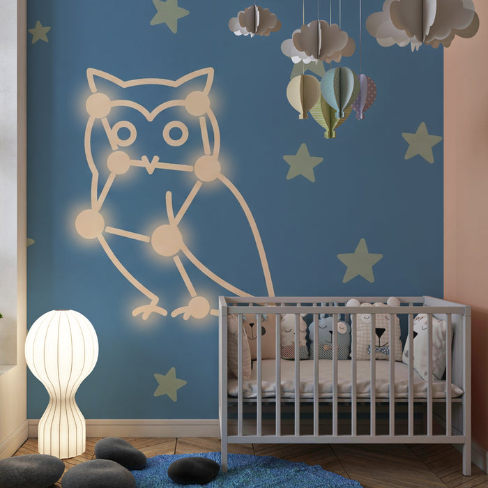 Papier peint chambre enfant | Hibou constellation et étoiles