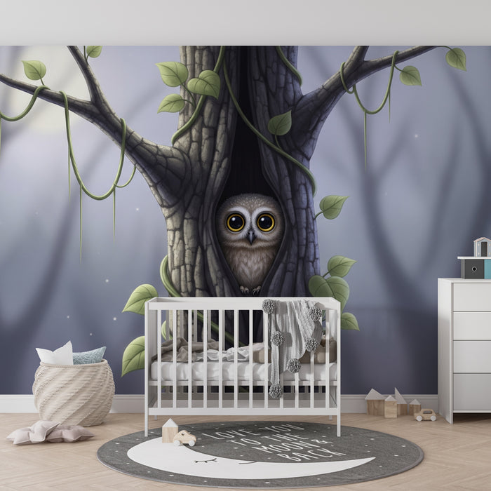 Kids room wallpaper | Curious owl and enchanted forest