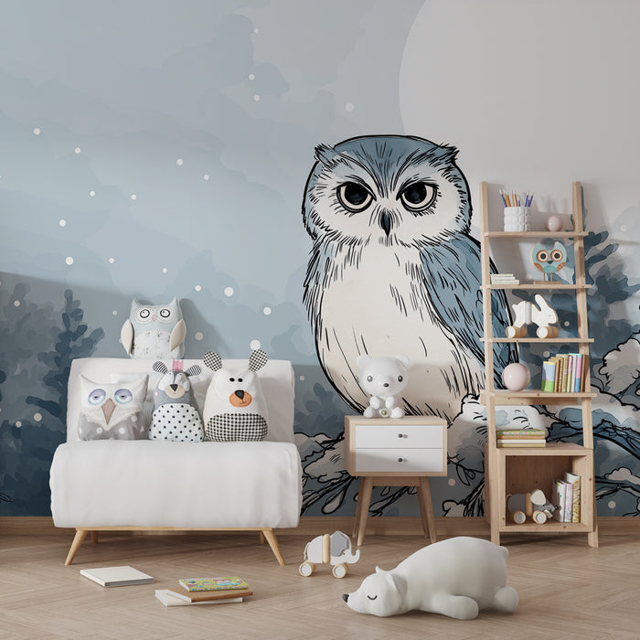 Papel de parede criança | Coruja em uma paisagem de inverno