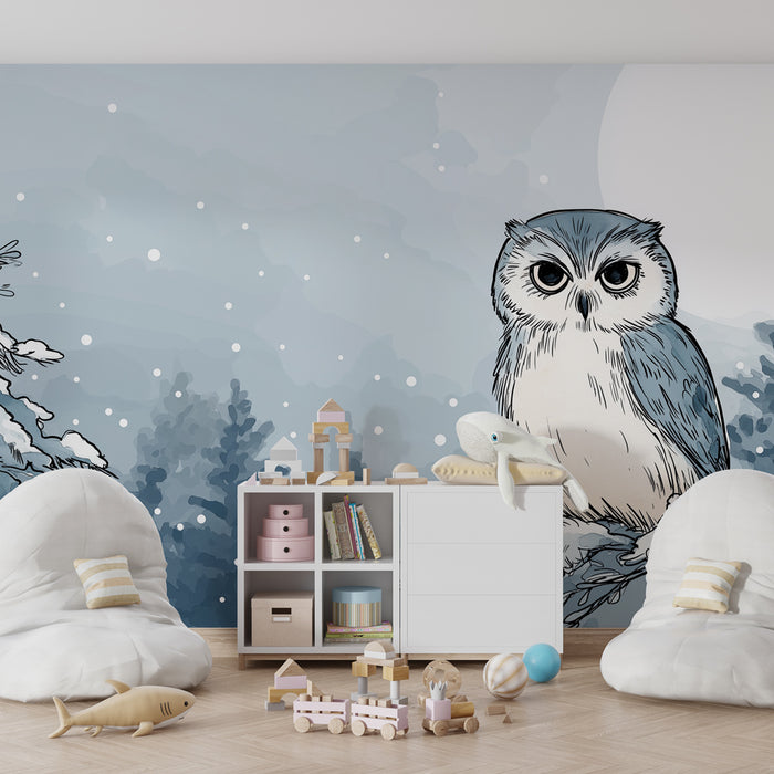 Papel de parede criança | Coruja em uma paisagem de inverno
