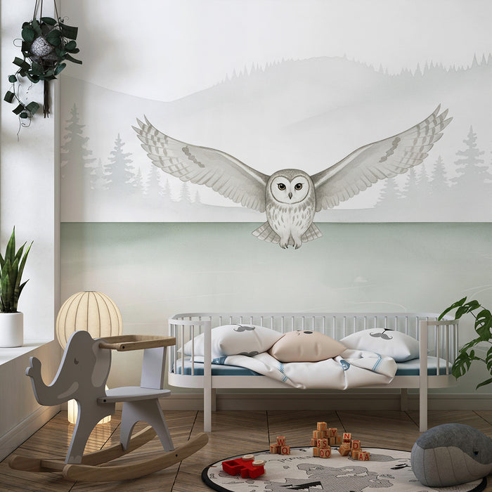 Kids room wallpaper | Majestic owl in flight