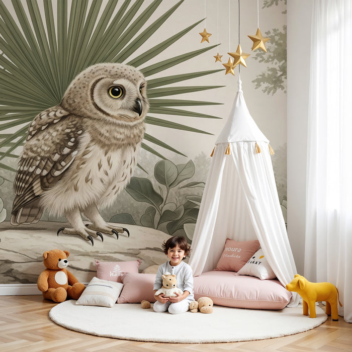 Papier peint chambre enfant | Hibou mignon dans la nature