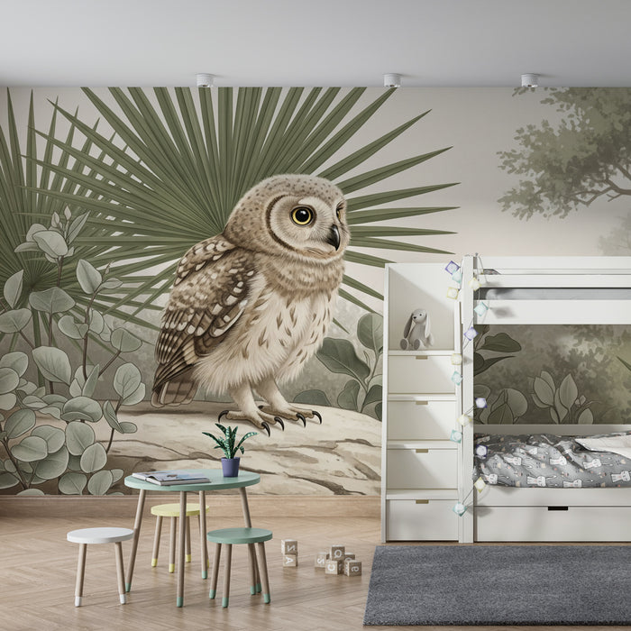 Papier peint chambre enfant | Hibou mignon dans la nature