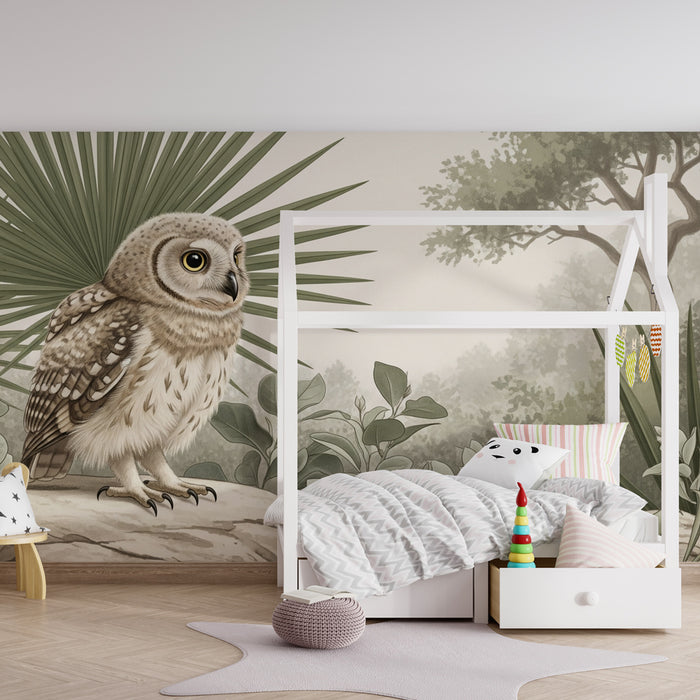 Papier peint chambre enfant | Hibou mignon dans la nature