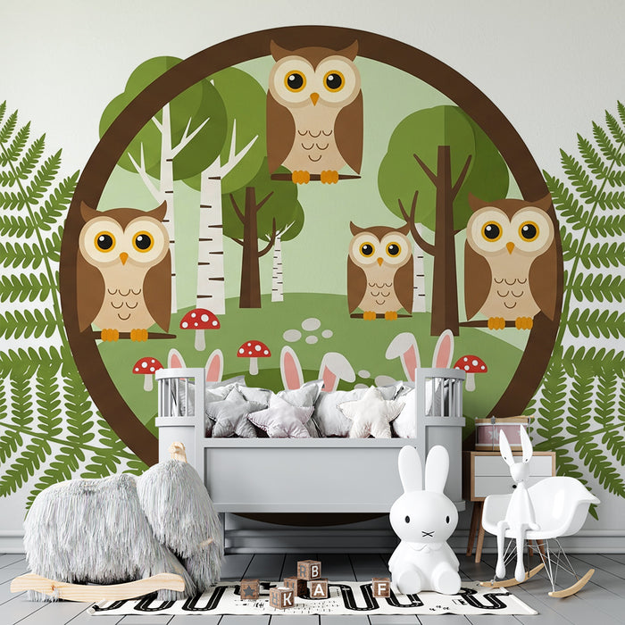 Χαρτί τοίχου παιδικό δωμάτιο | Κουκουβάγια και κουνέλια σε μια μαγική δάσος