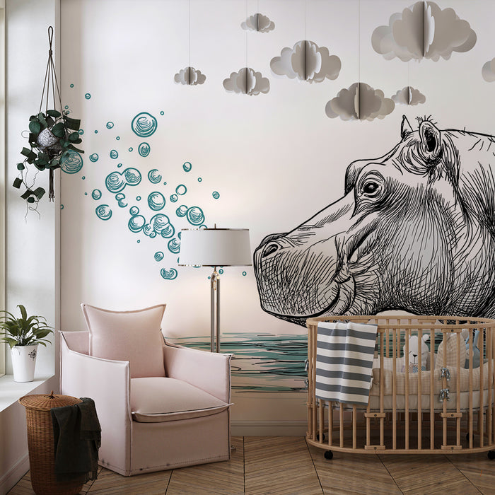 Barntapet | Glada flodhästar och vattenbubblor