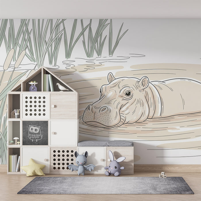Barntapet | Fredlig flodhäst i sitt akvatiska habitat