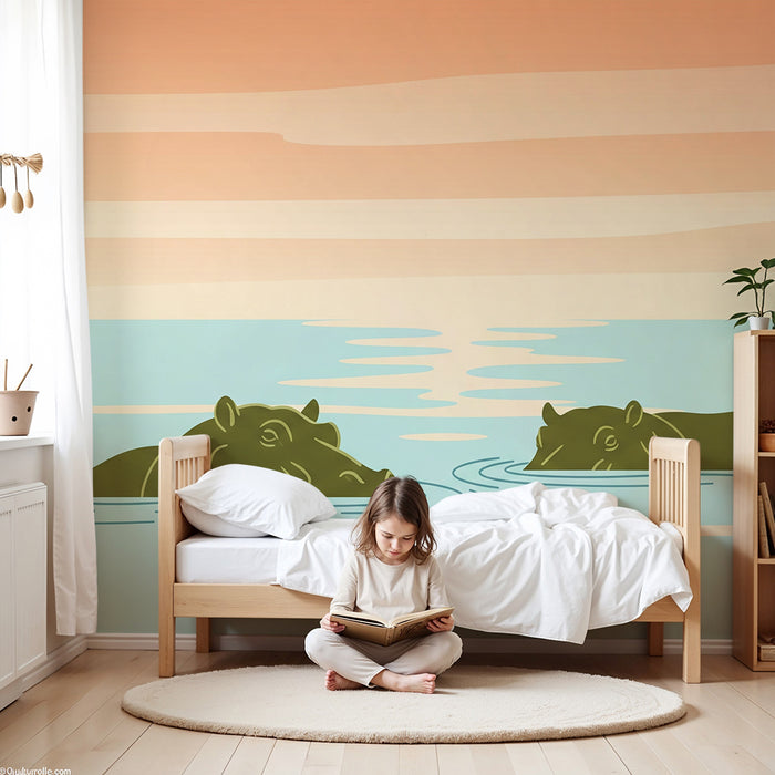 **Children's bedroom wallpaper | Peaceful hippos in an underwater world**