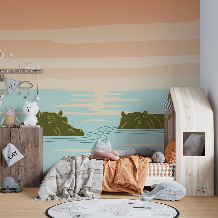 **Children's bedroom wallpaper | Peaceful hippos in an underwater world**