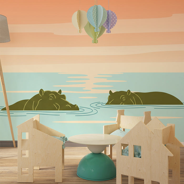 **Children's bedroom wallpaper | Peaceful hippos in an underwater world**