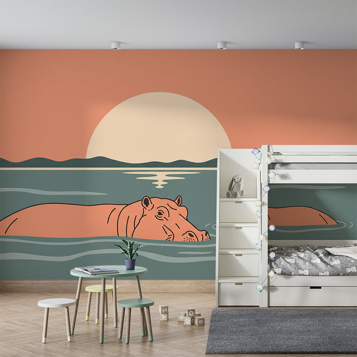 Børnetapet | Fredelige flodheste under solnedgang