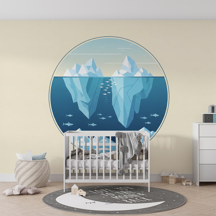 Gyermekszoba tapéta | Jéghegyek és víz alatti halak nyugtató díszítésben