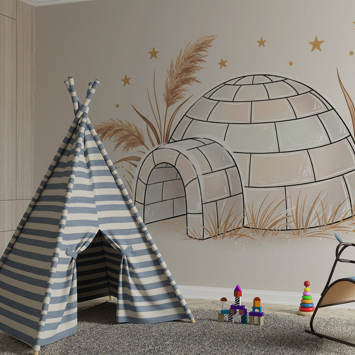 Detská izba tapeta | Očarujúce igloo so hviezdami a zlatými bylinkami