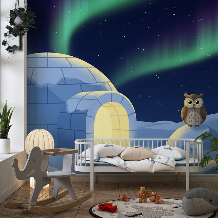 Barnetapet | Iglo under nordlyset med nysgjerrig ugle