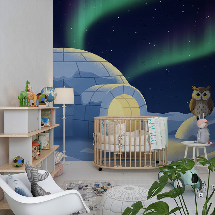 Barnetapet | Iglo under nordlyset med nysgjerrig ugle